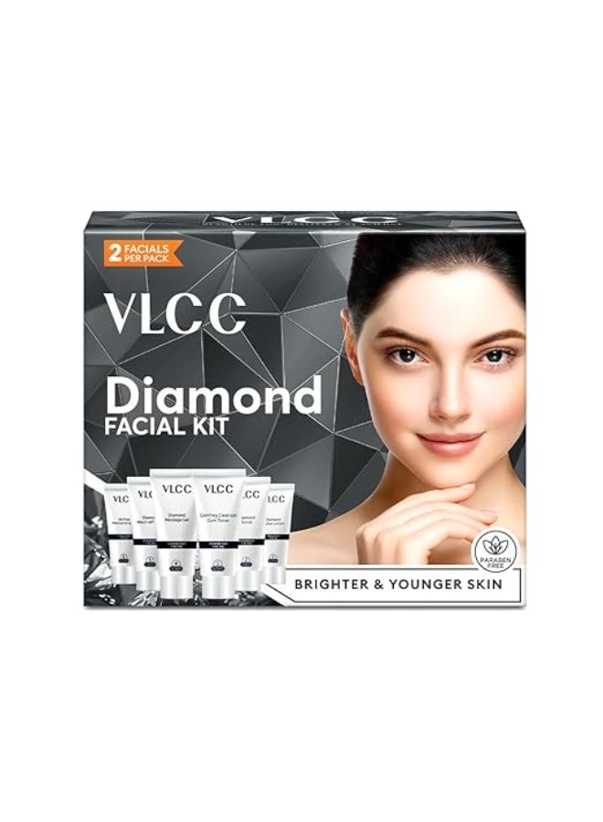 VLCC Diamond Facial Kit - 60g | Skin purifying with Parlour Glow | Improves Elasticity, Brightens and Lightens Patchy Damaged Skin | With Colloidal Diamond, Jojoba Oil, Olive Oil & Aloe Vera. - Image 1